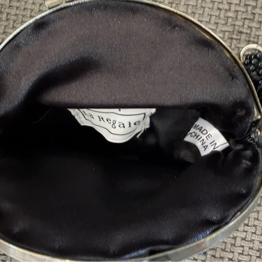 Beaded Evening Bag Black Formal Cocktail Vintage Mini Purse Kiss Lock La Regale